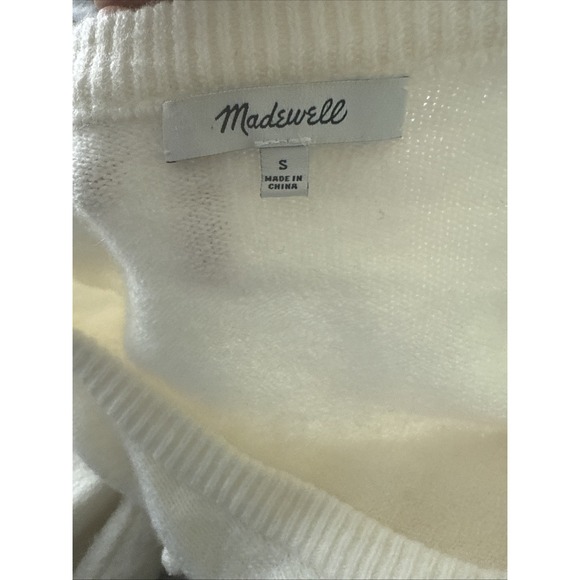 Madewell Women's Sweater Long Sleeve Pom Pom Sleeve Soft Off White Cream Small - Picture 7 of 7